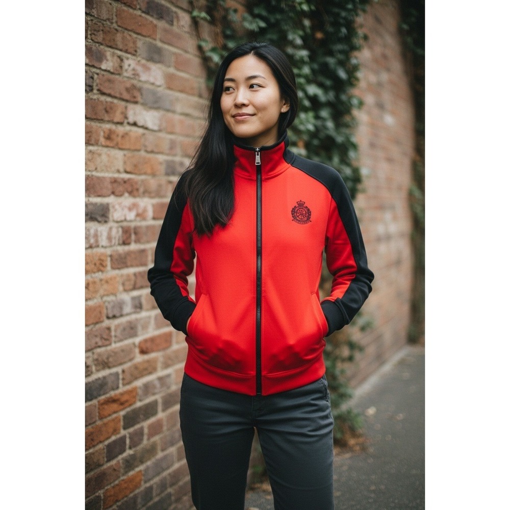 Lauren Ralph Lauren L-RL Active Red Black Track Jacket Crest Logo Women Size S